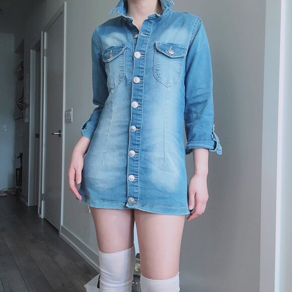 Ardene Dresses & Skirts - Denim Mini Bodycon Dress 3/4 Sleeve